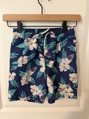 Boys Navy Floral Swim Shorts with Drawstring